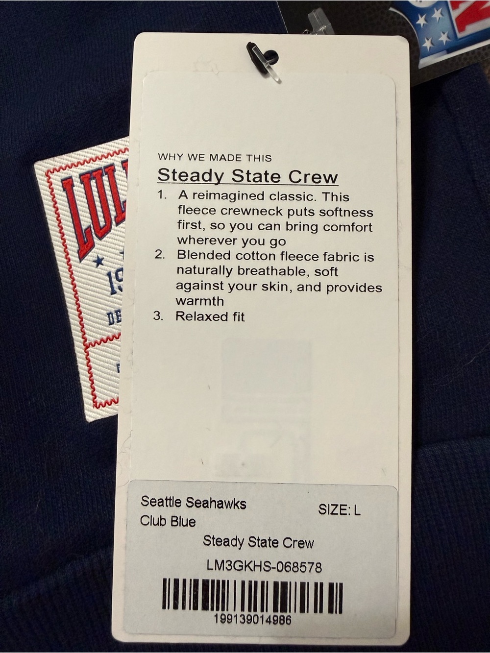 NWT NFL Shop Seattle Seahawks Lululemon Collab Steady State Crew Sz L - Picture 10 of 10
